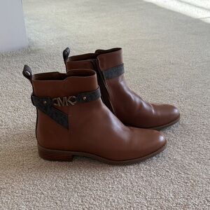 Michael Kors Chestnut Brown Leather Ankle Boots with MK Hardware
